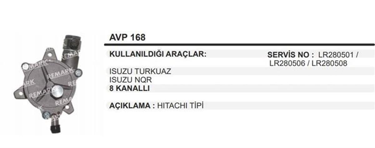 Vakum Pompası Isuzu Turkuaz Nqr 8 Kanallı | Remark Avp168