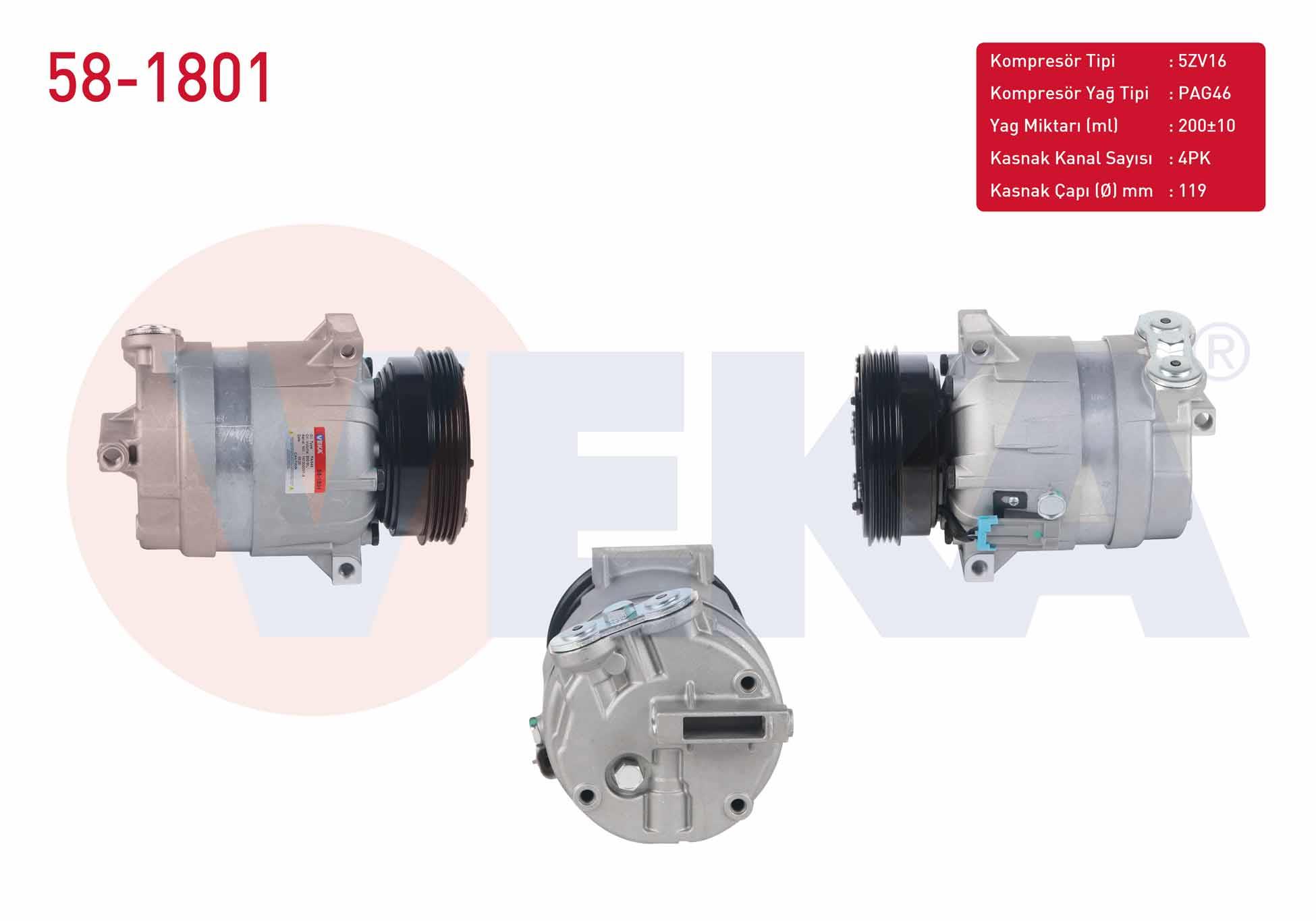 Klima Kompresörü 4pk 119mm Fıat Brava 1.6 16v 1995-2002/ Bravo 1.6 16v 1995-2004/ Marea 1.6i 16v 1996-2007 | Veka 581801