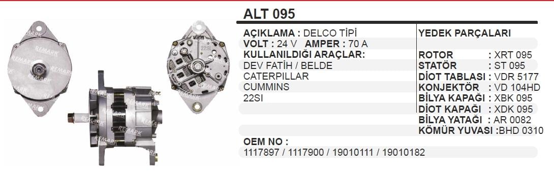 Alternatör 24v 70ah Delco İş Makinası Belde Cummins Jeneratör Alt095 | Voltech Alt095