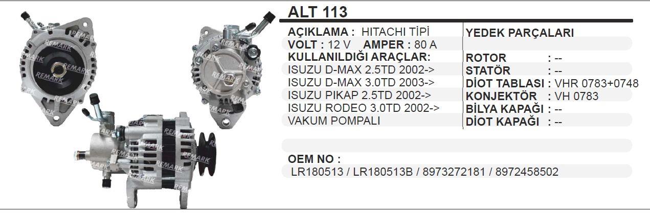 Alternatör 12v 80ah Isuzu Dmax Pikap Rodeo Hıtachı Alt113 | Wınwın Alt113