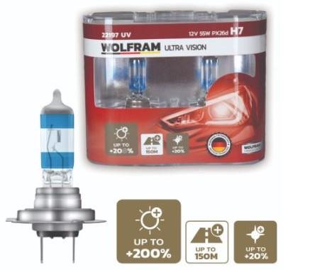 Ampul 12v H7 55w Px26d %200 Fazla Işık + %20 Beyaz Işık Takım | Wolfram 22197uv