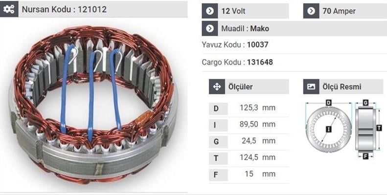 Statör 12v 70ah Dkş Tofaş Doğan Şahin Kartal Tempra Tipo Ym 83601541 | Yavuz 10037
