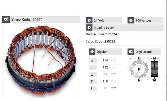 Statör 24v 100ah Mercedes Man Daf Scania Travego Otobüs Kulaklı Bosch Tip Ym | Yavuz 10172
