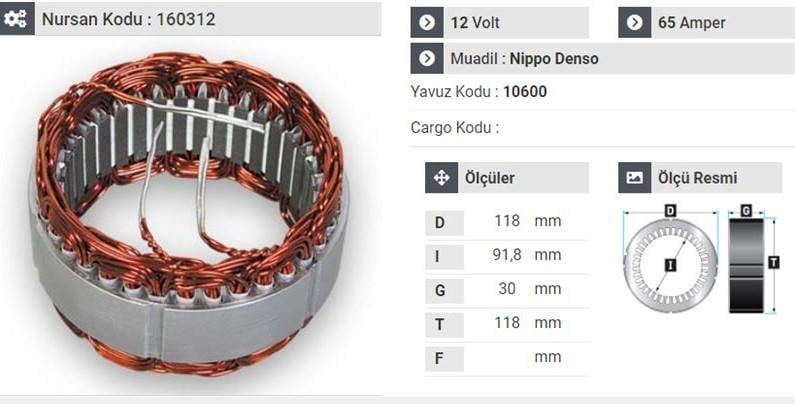 Statör 12v 65ah Doblo N.denso 160312 | Yavuz 10600
