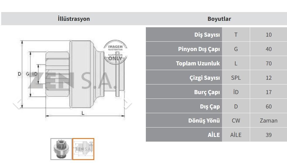 Marş Dişlisi 10diş Ford Dodge İnce Freze Bmc 140 İnce Freze-new Holland Ford Kamyon (738) Zen0096 Form-42455 | Zen 0096