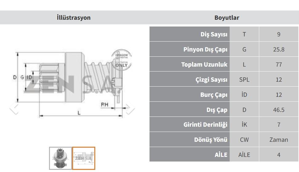 Marş Dişlisi 9diş Jj5 Jeep Ford Bosch Tip Zen0135 | Zen 0135