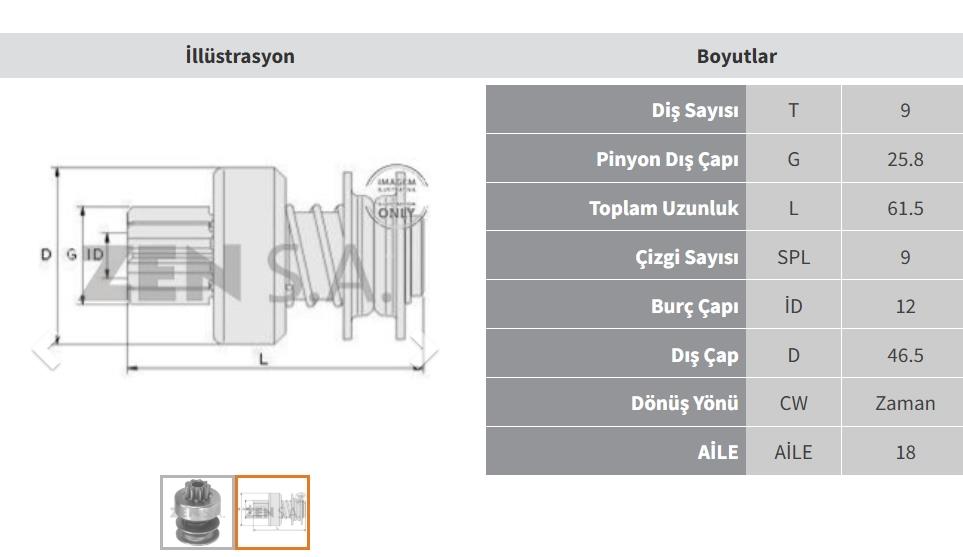 Marş Dişlisi 9diş R12 Fransız Tip  Zen0244 | Zen 0244