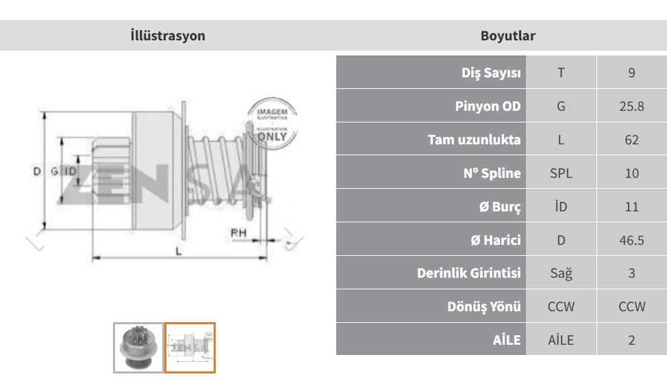 Marş Dişlisi 9diş Vw İnce Kafa Ters Freze Zen0323 | Zen 0323