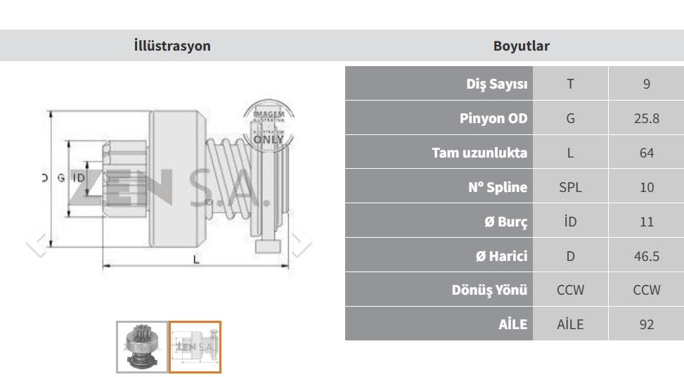 Marş Dişlisi 9diş Mercedes Ym-vw Ters F. Zen0406 | Zen 0406