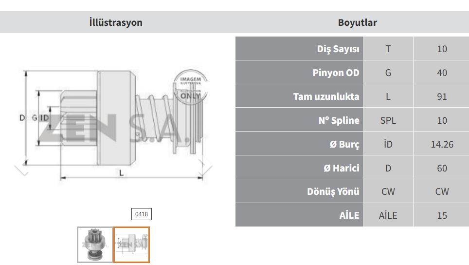 Marş Dişlisi 10diş İnter-yavuz Kamy. Zen0418 | Zen 0418