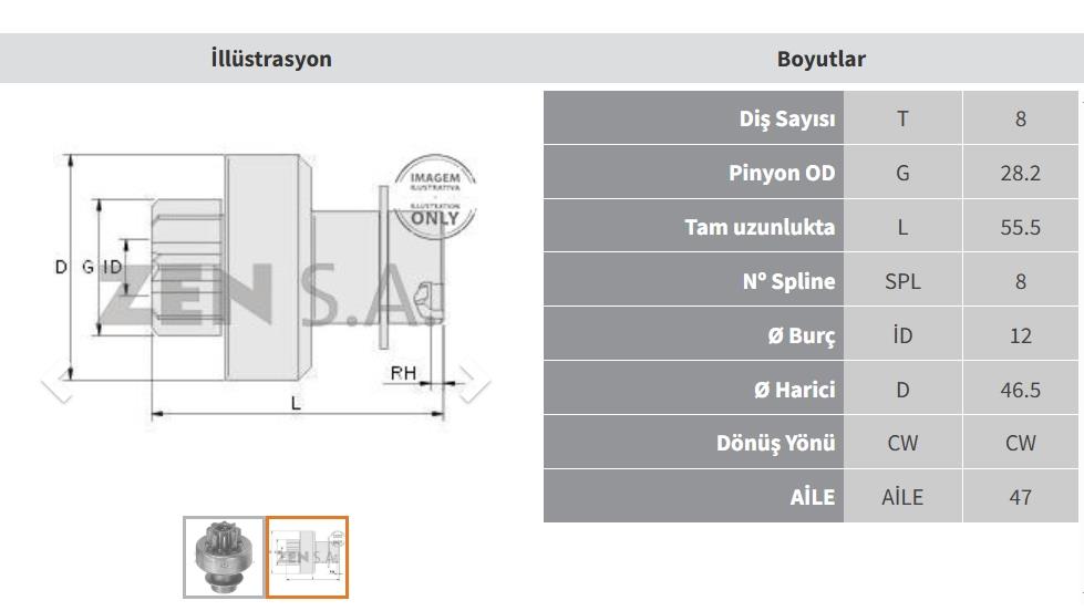 Marş Dişlisi 8diş Mıtsubıshı Suzuki Kia Rio Zen0450 Mb63018x45 Form61180 Gnp2207 151180 Zen450 | Zen 0450