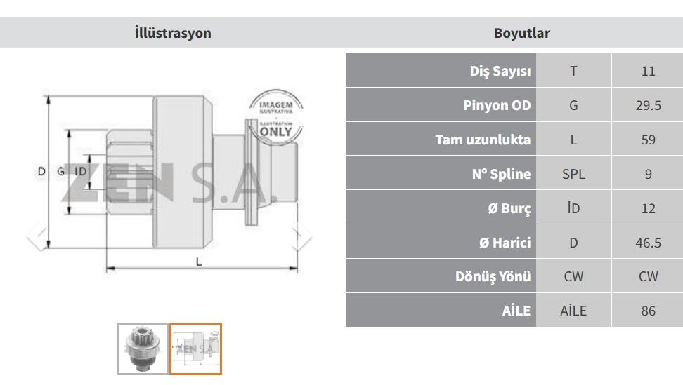 Marş Dişlisi 11diş R9 Dizel Partner Zen0570 | Zen 0570