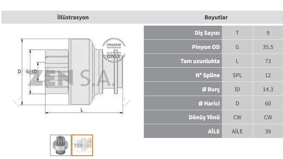 Marş Dişlisi 9diş Fiat 450/480 Zen0594 | Zen 0594