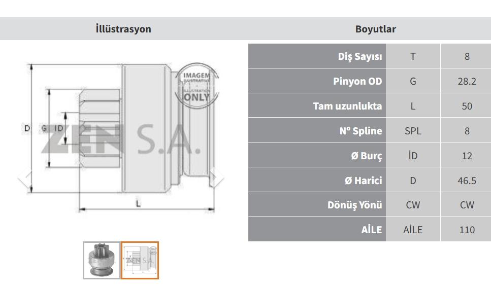 Marş Dişlisi 8diş Hyundai Elentra Nissan Zen0595 | Zen 0595