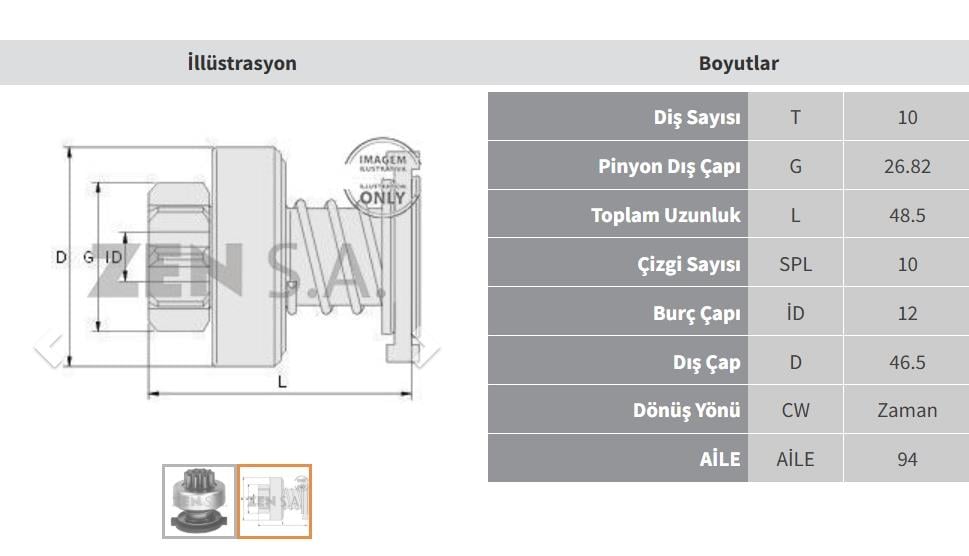 Marş Dişlisi 10diş Ford Fiesta Bosch Tip Ford Fıesta Fusıon Focus 1.4i-1.6i 107sr. Zen0938 Boy.49.00 Çap.47.50 Kanal Zen0938 | Zen 0938