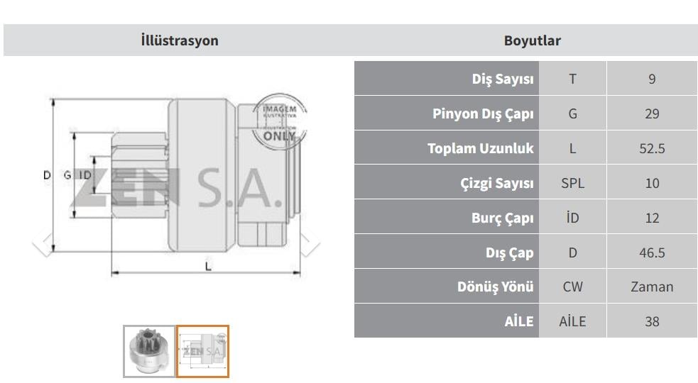 Marş Dişlisi 9diş Bmw Marelli Tip Zen0969 | Zen 0969