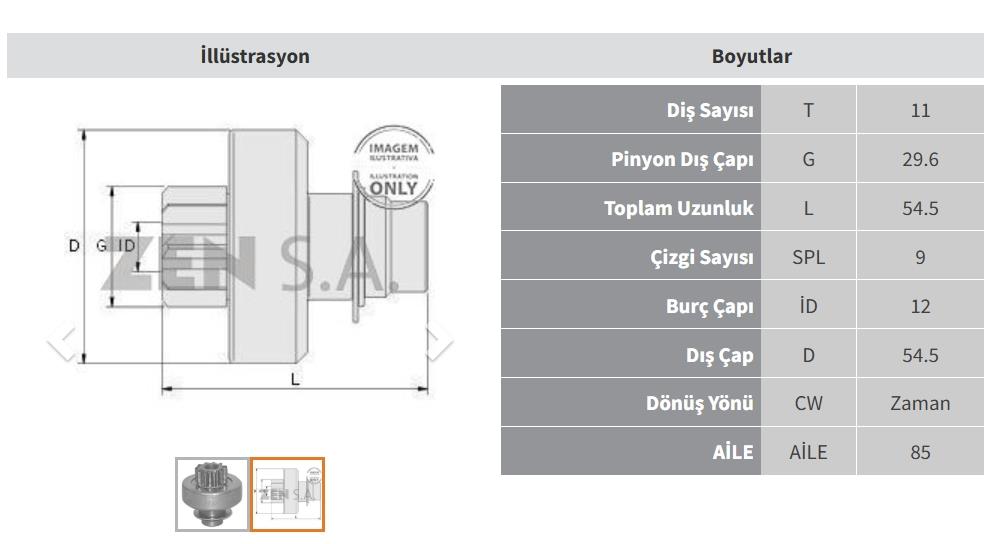 Marş Dişlisi 11diş R19 Partner Sprinter Zen1023 Opel Vivaro Trafıc | Zen 1023