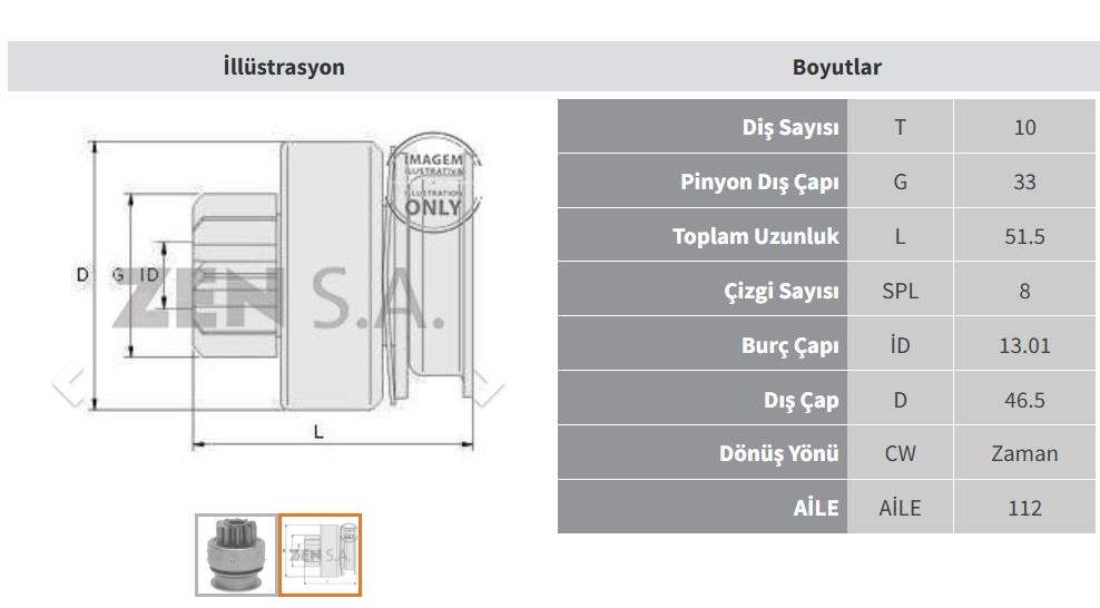 Marş Dişlisi 10diş L300 Ym Ranger Mazda Zen1024 | Zen 1024
