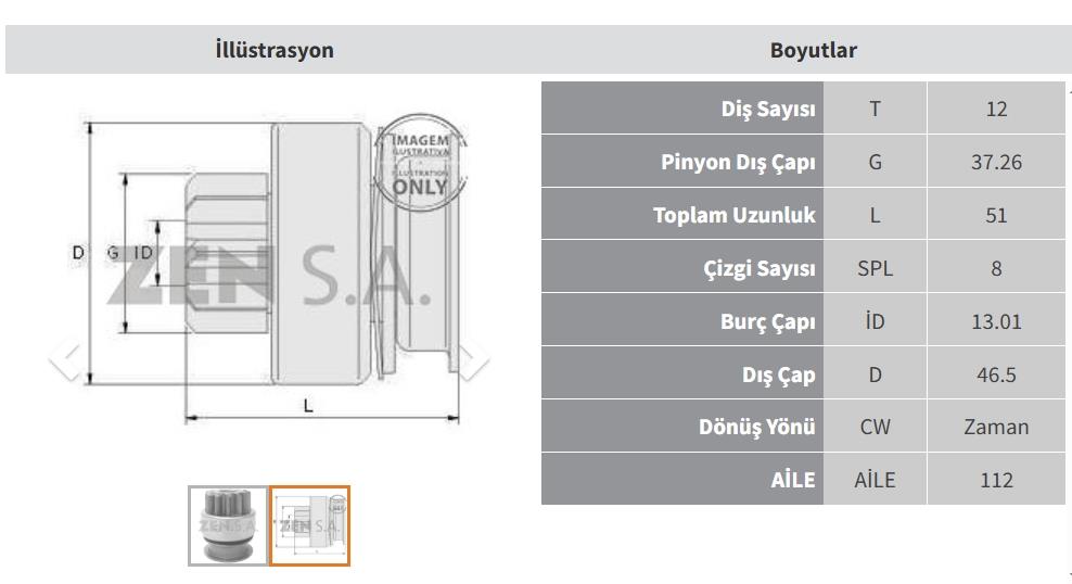 Marş Dişlisi 12diş L300 Ym Zen1035 Zen1567 | Zen 1035