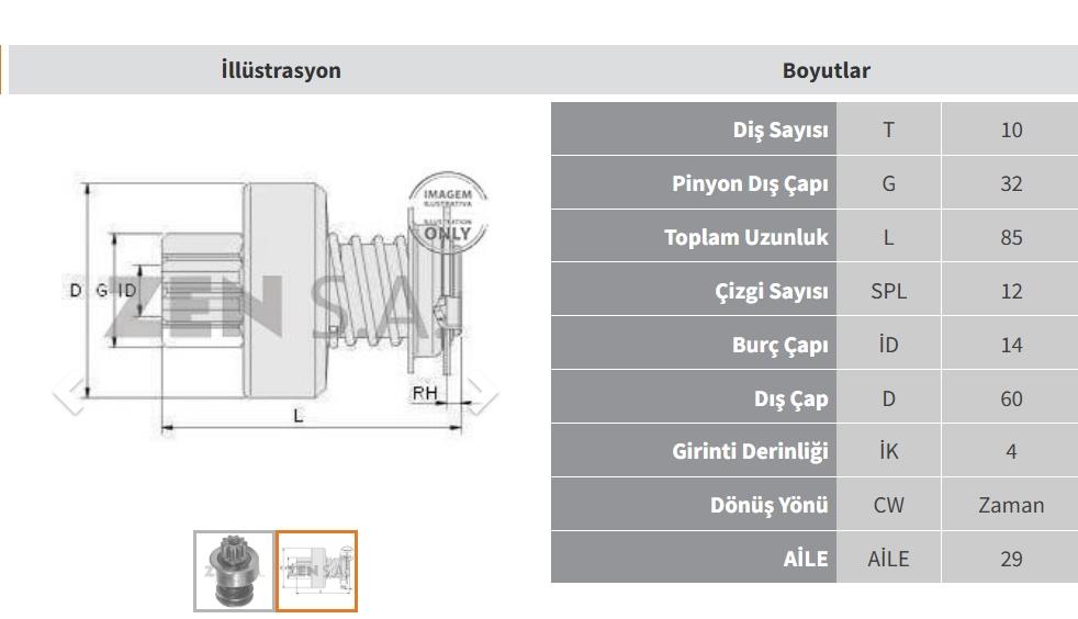 Marş Dişlisi 10diş Fatih Prof.28 Mt. Zen629 1194 | Zen 1194