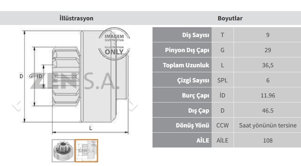 Marş Dişlisi 9diş Mercury Marine 50hp | Zen 1454