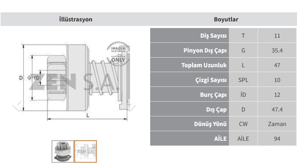 Marş Dişlisi 11diş Corolla Avensis Zen1547 | Zen 1547