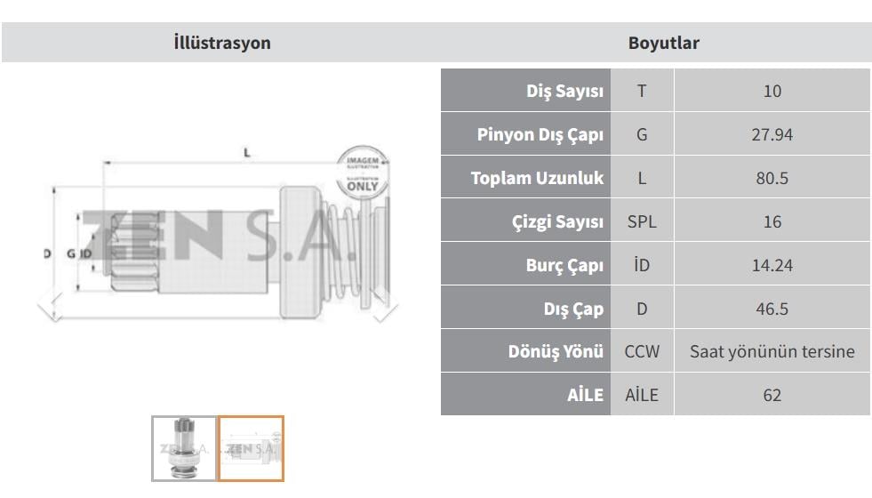 Marş Dişlisi 10diş Golf Jetta Seat Ters Vw Golf Caddy Polo Ibıza A3 1.4-1.6-2.0 Fsı Zen.1632 Ccw Boy.80.5 Knl.16 Disli28zen1632 | Zen 1632