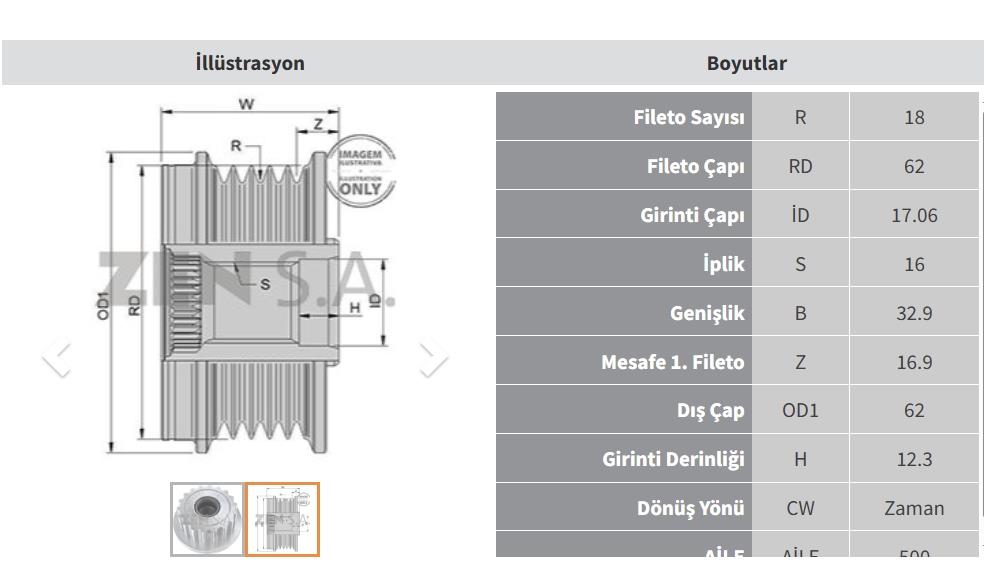 Alternetör Kasnağı Vw Transporter Zen5533 Volkswagen T5 2.5 Tdı Touareg 2.5 Tdı Transporter V 2.5 Tdı (18 Kanal) | Zen 5533