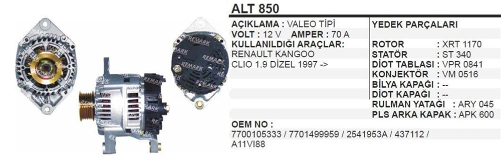 AESALT850-Alternatör Dinamo