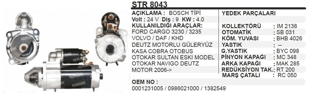 AESSTR8043-Marş Motoru - Marş Dinamosu