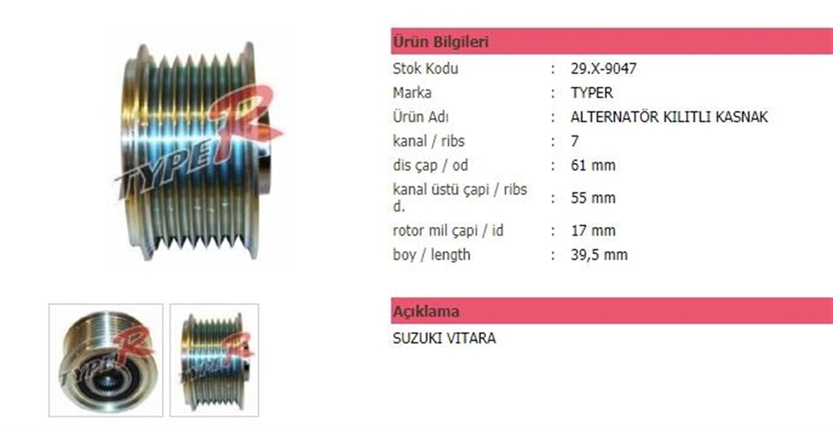 Alt Kasnağı 7Kanal Suzuki Vitara
