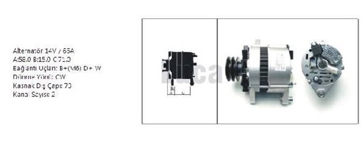 Alternatör 12V 65A Türk Traktör A127 2 Kayışlı Çift Kasnaklı