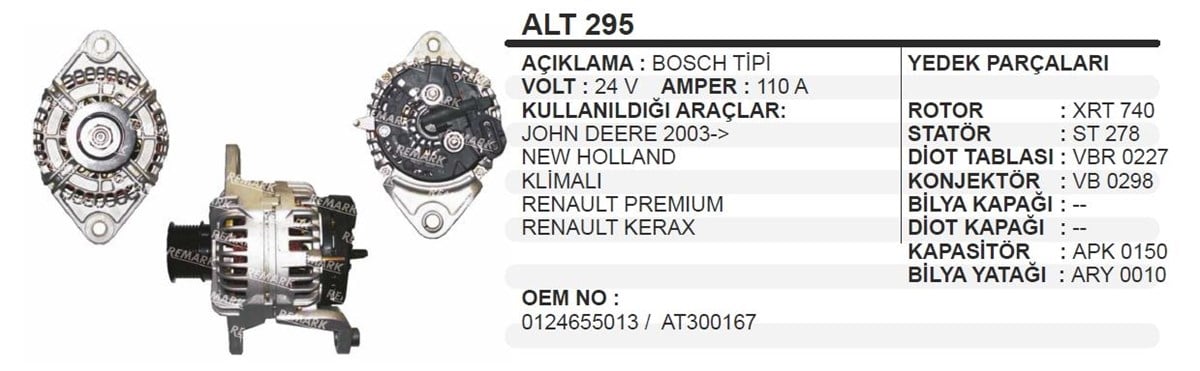 Alternatör 24V 110Ah Ym Volvo Reno Tır Prof Alt295