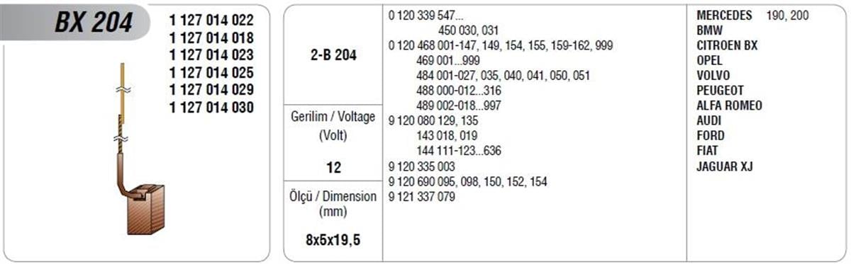 Alternatör Kömürü 12V Mercedes 190 200 Bmw Citroen Opel Volvo Peugeot Alfa Audi Ford Fiat Jaguar | Mega Bx204