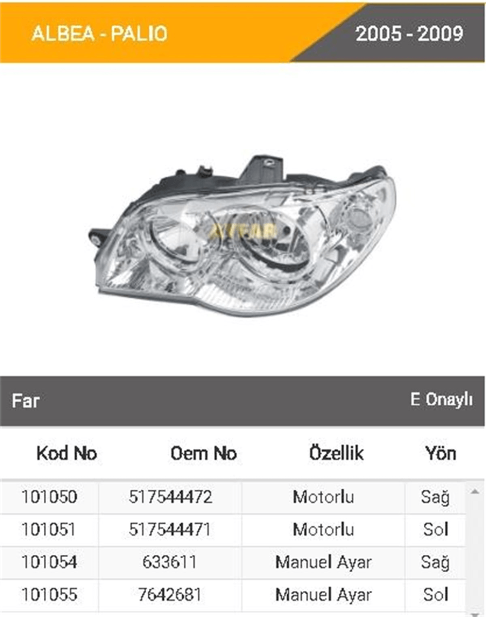 AYFAR101050-Far Komple