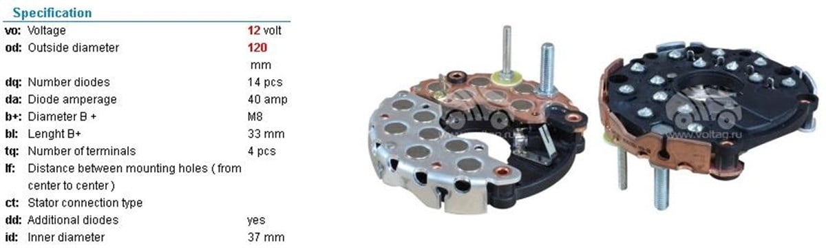Diyot Tablası 12V 40Ah Chysler Dodge Rb40