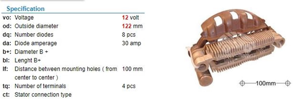 Diyot Tablası 12V Kia Sorento 110A 100Mm Gndm505c