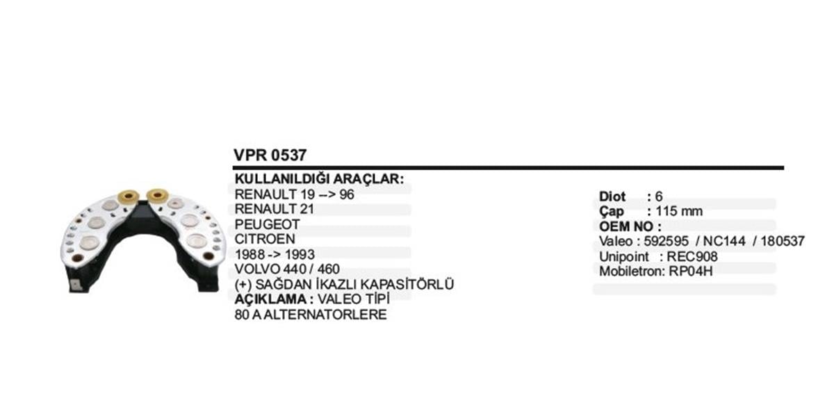 Diyot Tablası R19 R21 Peugeot Sağda İkazlı Kapasitörlü | Vertex Vpr0537