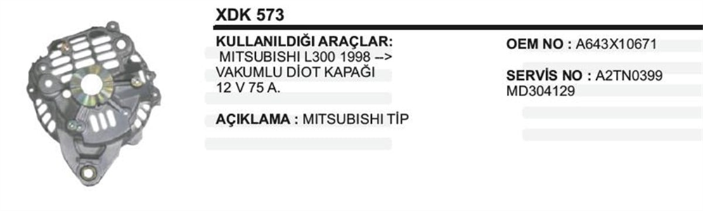 ITHAKXDK573-Alternatör Arka Kapak