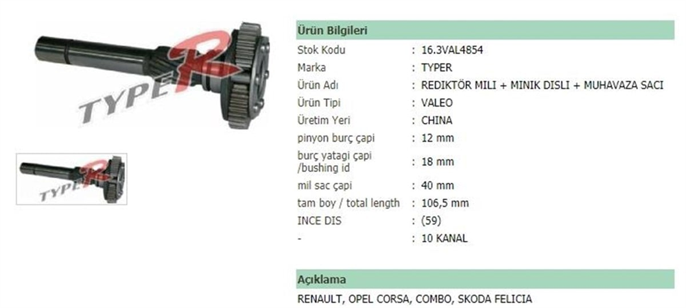 ITHFR163VAL4854-Marş Rediktörü