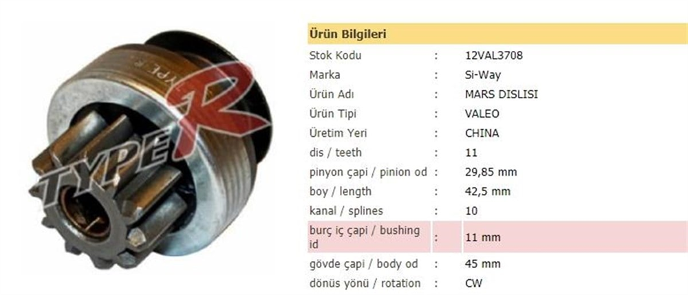 ITHMD12VAL3708-Marş Dişlisi