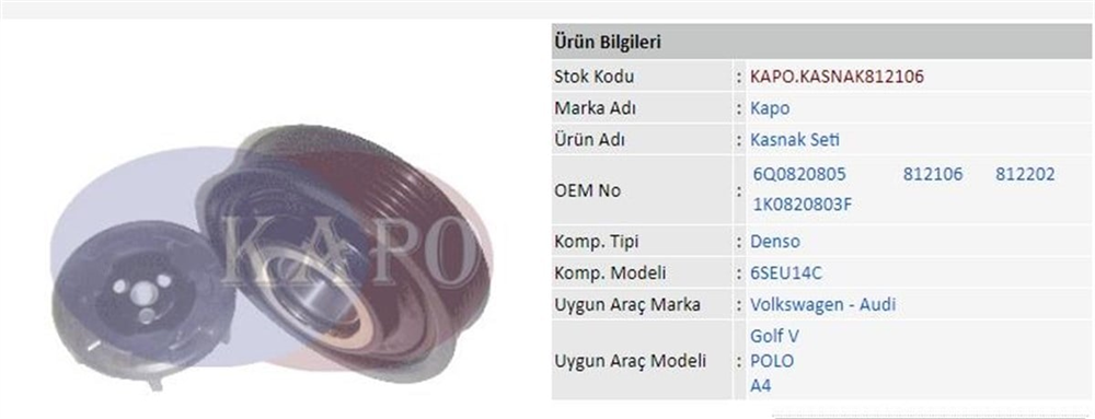 KAPOKASNAK812106-Klima Kasnak Setleri
