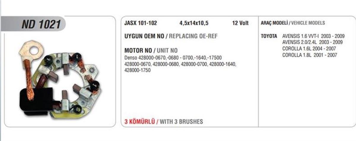 Kömür Yuvası 12V Bobcat Case Caterpıllar Chrysler Hino Isuzu Johndere Komatsu Newholland | Mega Nd1021