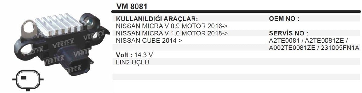 Konjektör 12V Mıtsubıshı Nıssan Mıcra 2Uçlu
