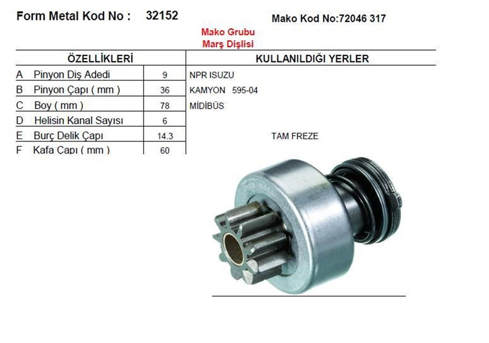 MAKO72315668-Marş Dişlisi