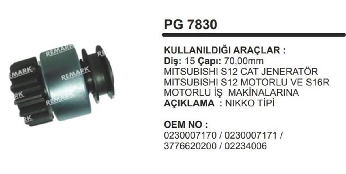 Marş Dişlisi 15Diş Nikko Cat Caterpiller Jenaratör Mitsubishi S12 | Remark Pg7830