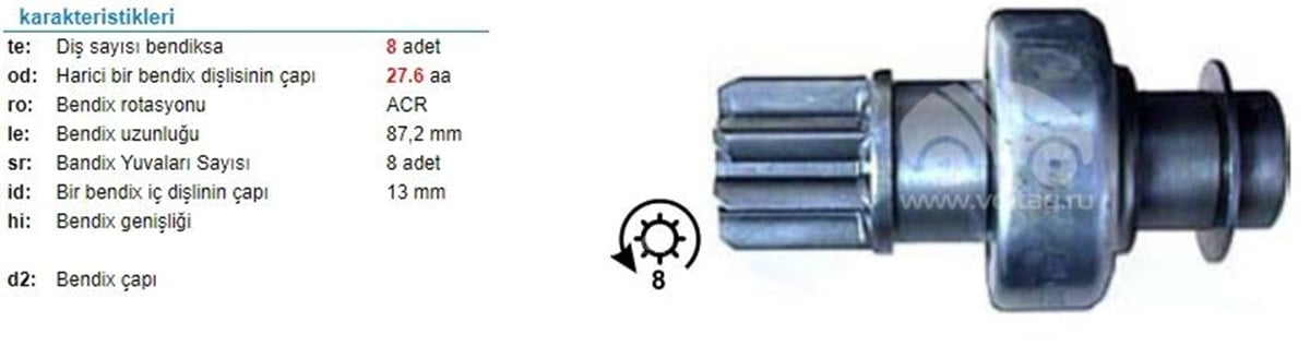 MARŞ DİŞLİSİ 8DİŞ MAZDA MITSUBISHI ZEN0360