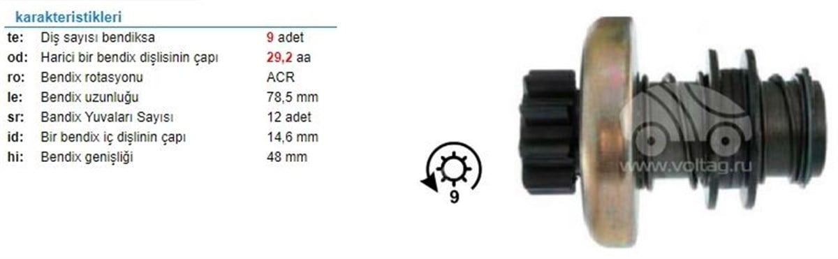 MARŞ DİŞLİSİ 9DİŞ SKODA 1000 TERS DÖNÜŞ ZEN0881