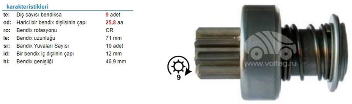 MARŞ DİŞLİSİ 9DİŞ VW TERS FREZE ZEN0484