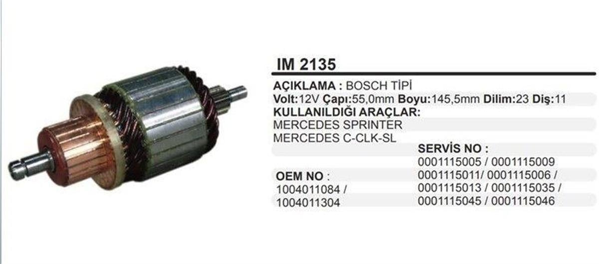 Marş Kollektörü 12V 11Diş Merc Sprinter Bmw 55X145 5X11 | Schenna Im2135